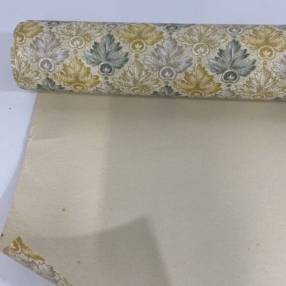 Old Vintage Wallpaper Textured Metallic 1970s Regency Green Gold Silver Damask - Picture 6 of 8